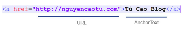 Cấu trúc của một backlink bao gồm URL và AnchorText