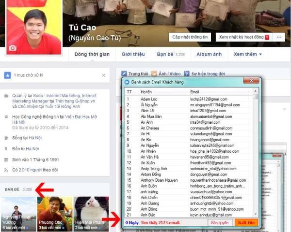 Phần mềm lấy Email trong danh sách bạn bè trên Facebook