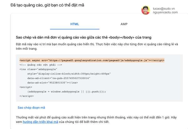 Hướng dẫn tạo quảng cáo thủ công trên Google Adsense và lấy mã nhúng vào Website