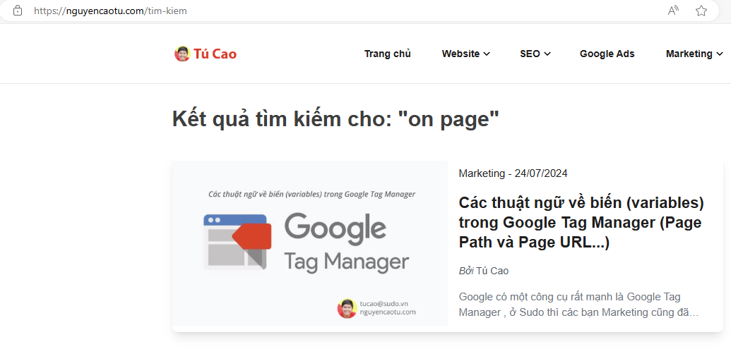 Tính năng tìm kiếm trên Blog của Tú Cao