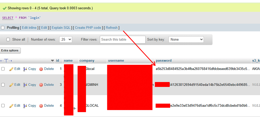Sửa database bảng login của send