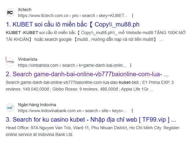 Vì dụ một website bị khai thác qua phần tìm kiếm