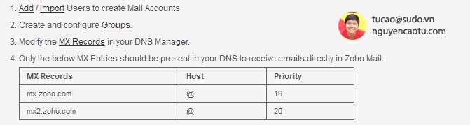 Cấu hình domain cho việc gửi và nhận email