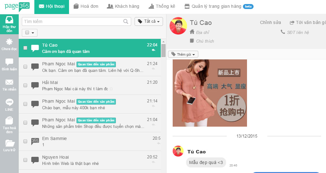 Page 365 quản lý bình luận, tin nhắn trên Facebook