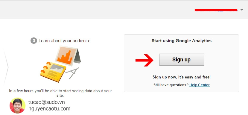 Đăng ký sử dụng Google Analytics nếu là Gmail mới.