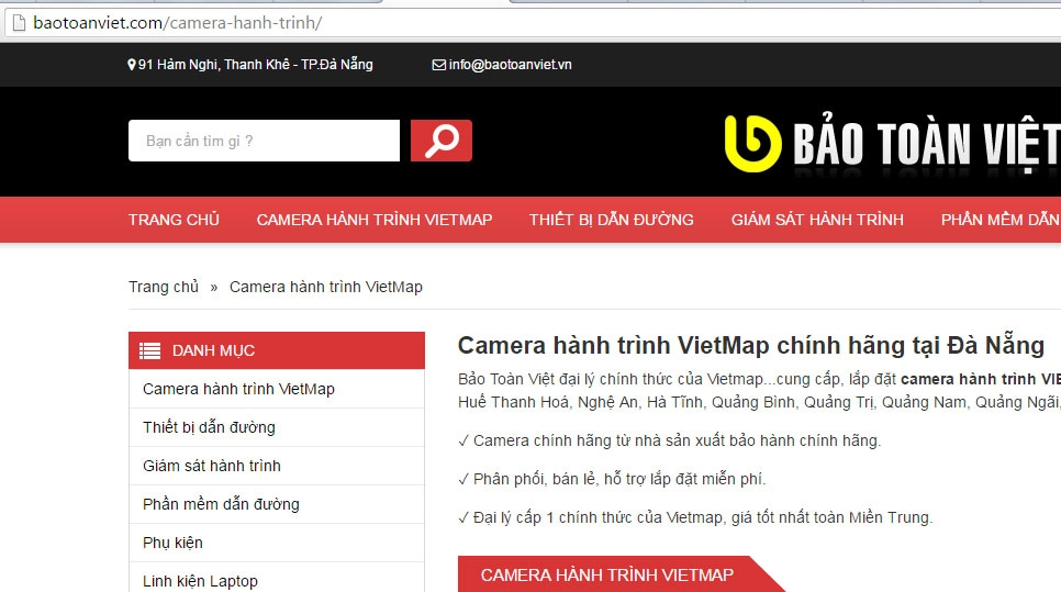 Trang danh mục Camera Hành Trình của Website Bảo Toàn Việt