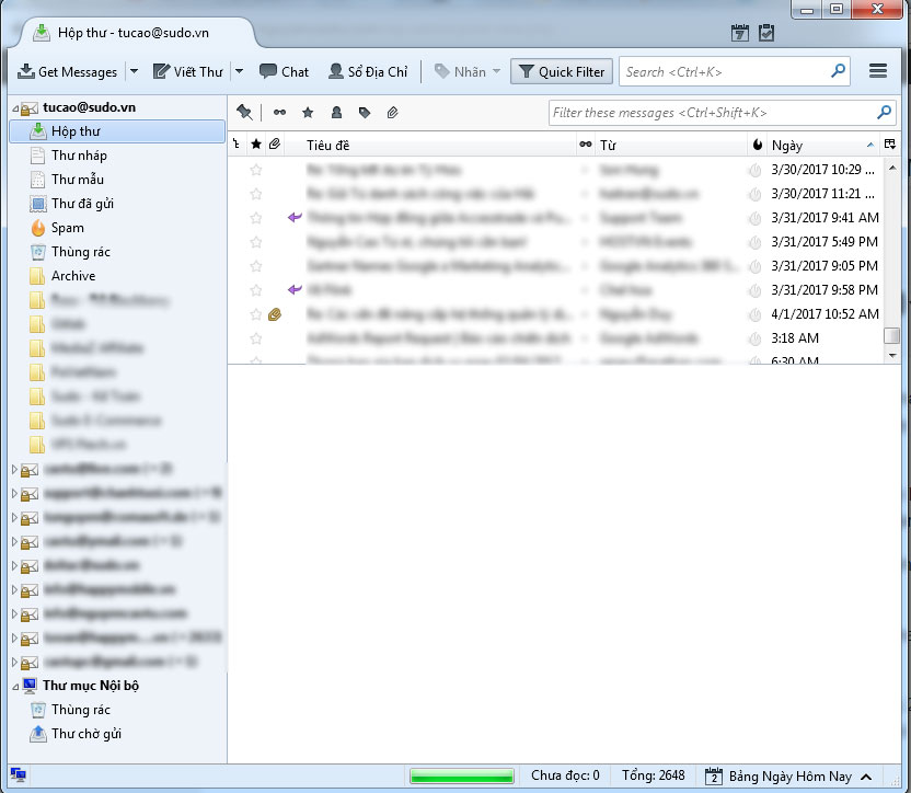 Phần mềm quản lý email trên máy tính Thunderbird