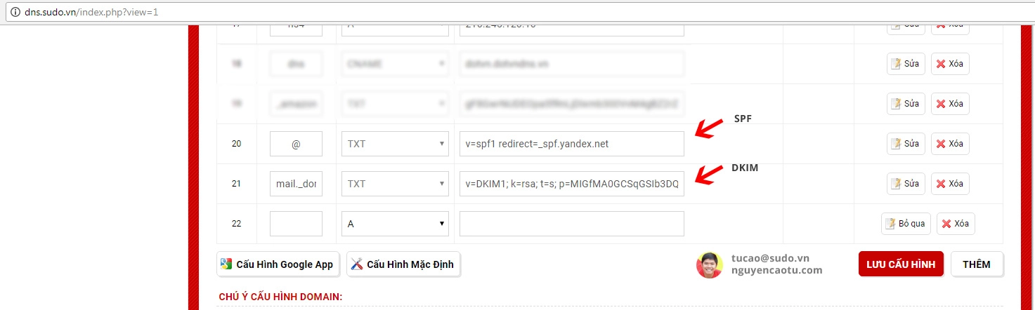 Tạo bản ghi xác thực tên miền DKIM và SPF của Yandex