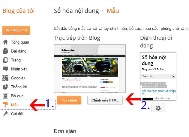 Chỉnh sửa HTML Blogspot